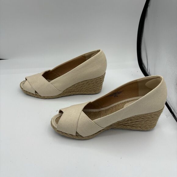 Adrienne Vittadini Sandals Womens 9.5 Bailee Espadrille Wedge Tan Peep Toe‎ B4 - Picture 9 of 10